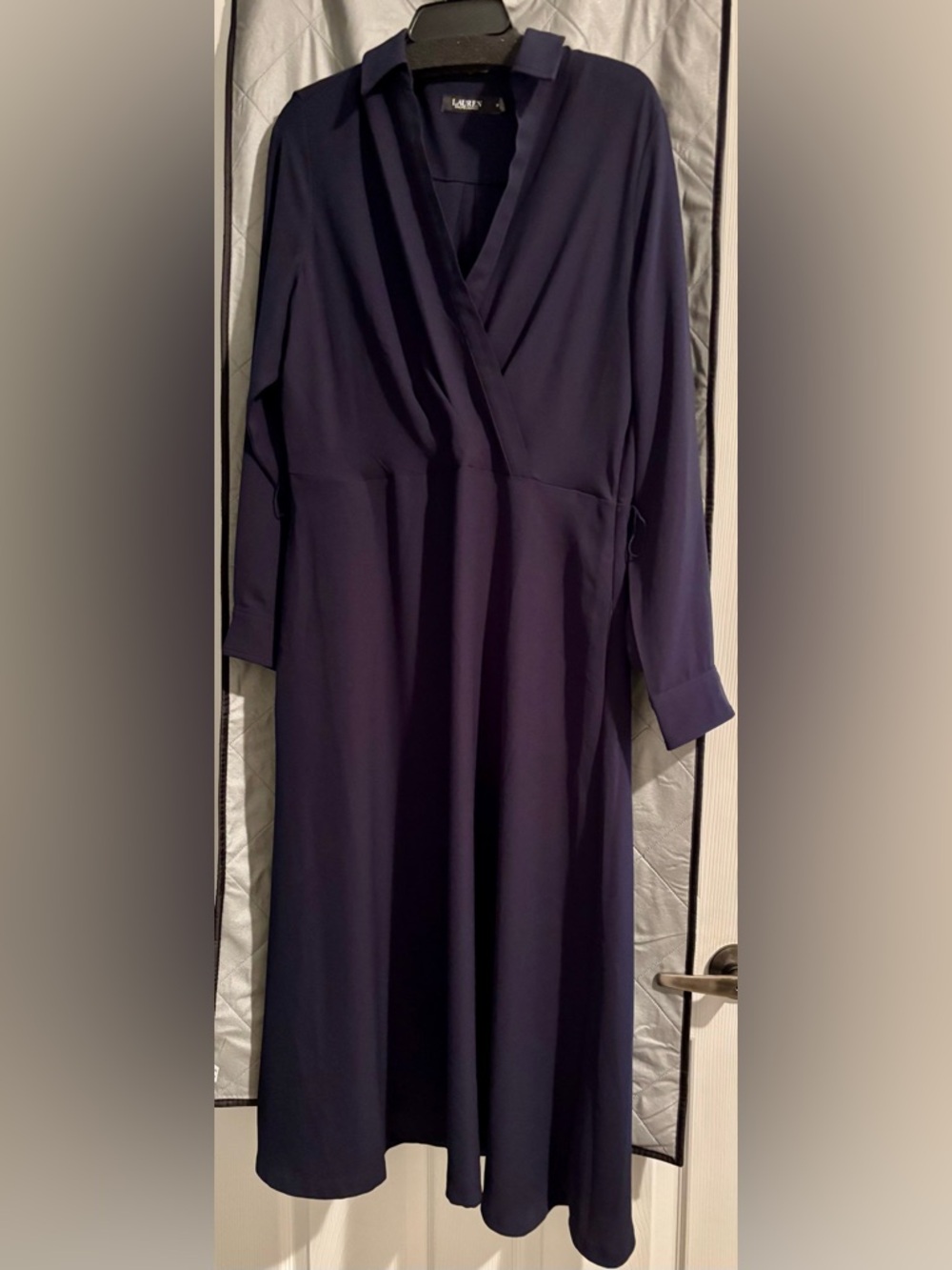 Lauren:Ralph Lauren Classic Navy Long Sleeve Midi Dress - Women's